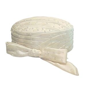 Frances Berman Fashions Ivory Satin Pearl Beaded Turban Hat | Vintage | NWOT